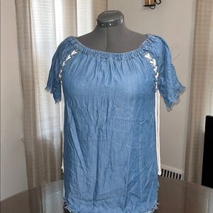 Blue Off-Shoulder Top with Lace-Up Detail